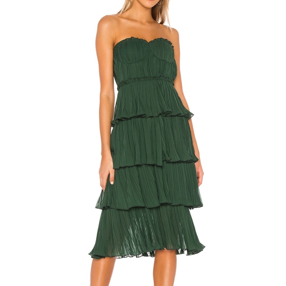 Lovers and Friends Elegant Green Strapless Dress with ruffle detail